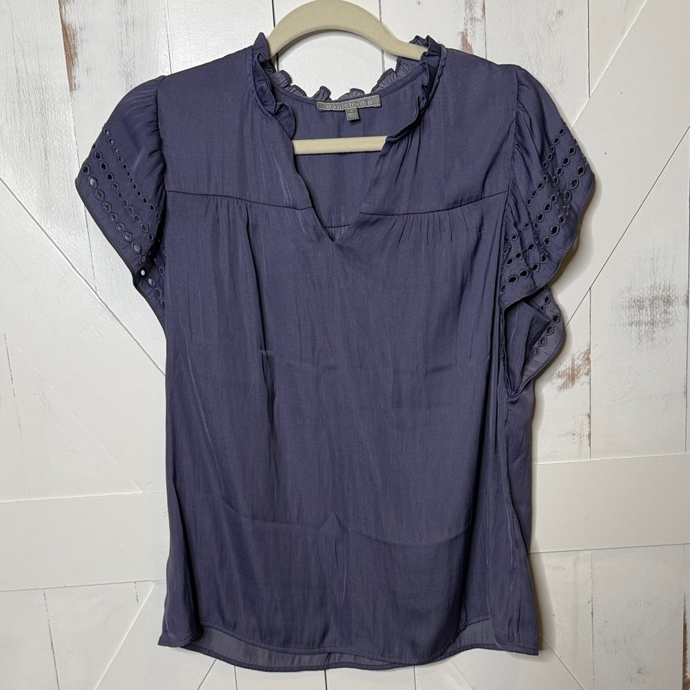 Daniel Rainn Deep Lavender Eyelet Flutter Sleeve Blouse